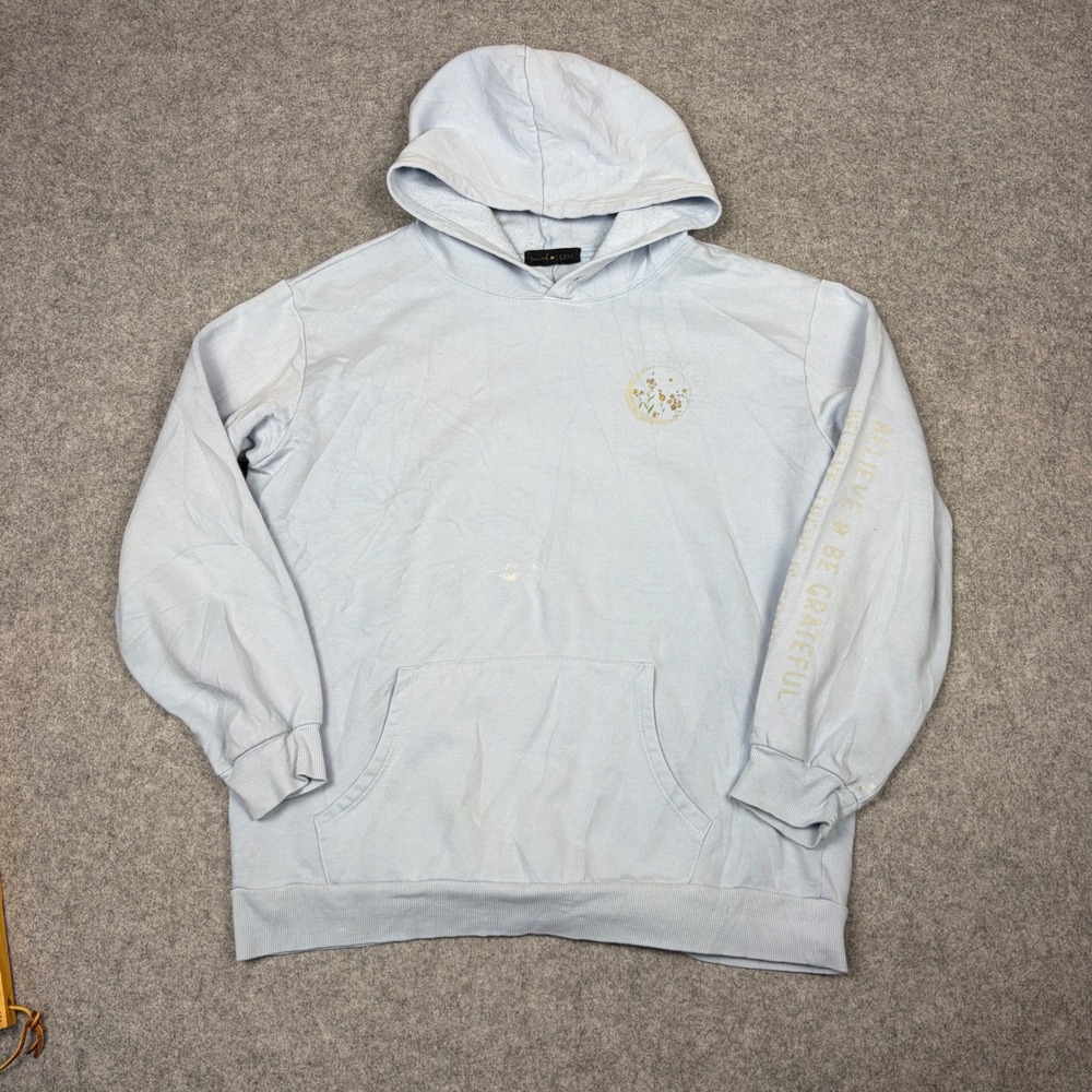 Social Scene Light Blue Celestial Floral Hoodie Believe Be Grateful Graphic L